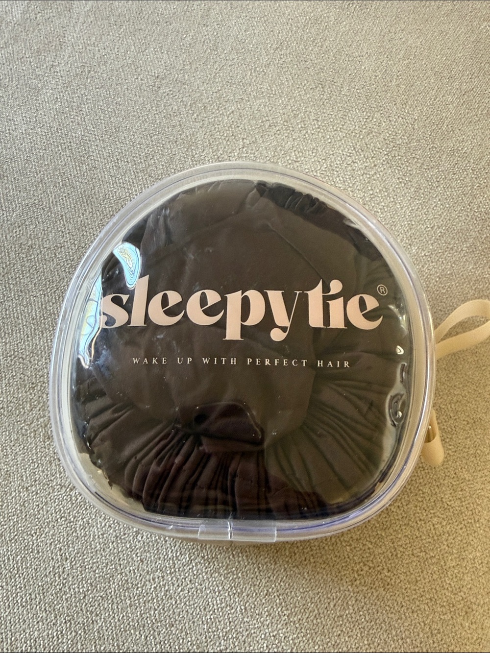 SleepyTie Black Satin Hair Bonnet with Travel Case
